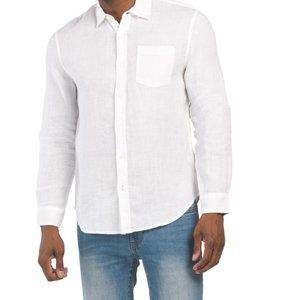 PANAMA JACK Bright White Linen Long Sleeve Solid Button Up Shirt